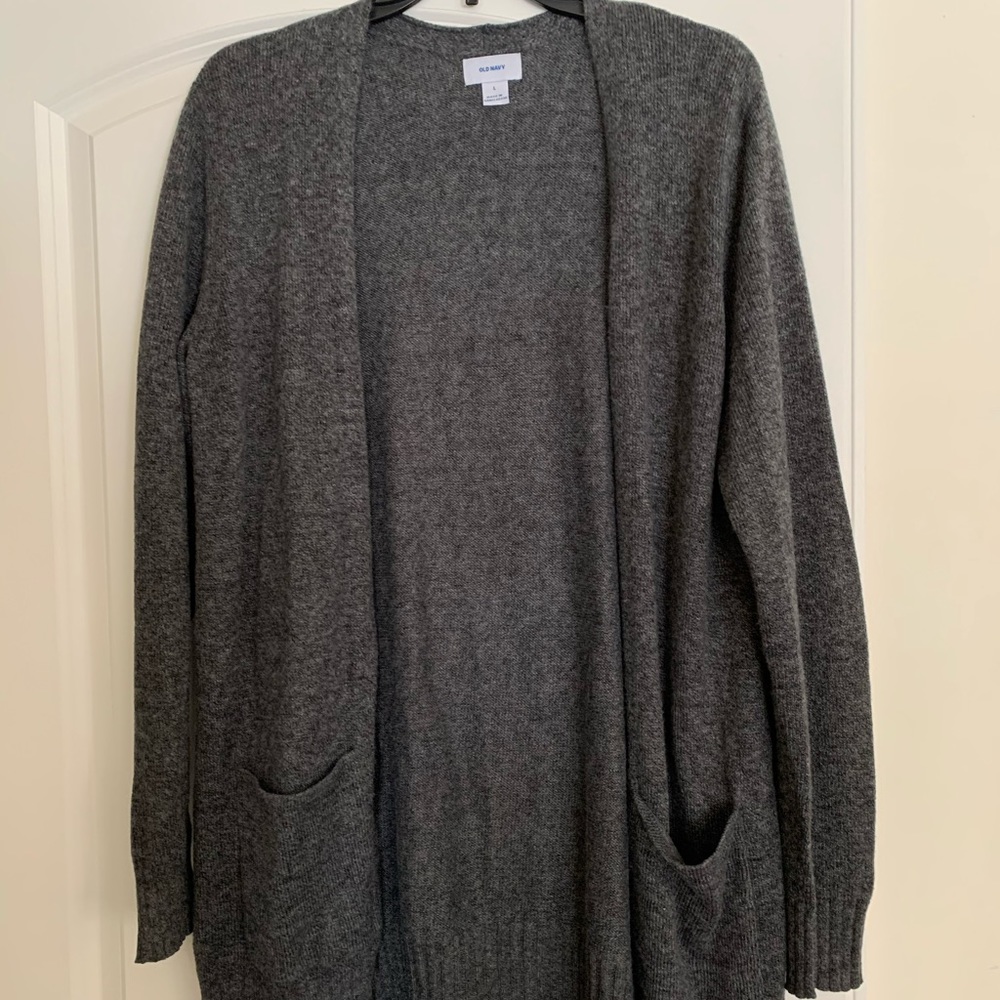 gray cardigan